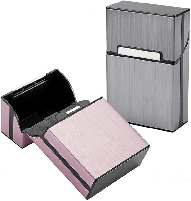 ACONDE Cigarette Case Aluminum for Whole Package Cigarettes 20pcs, Anti-Extrusion, Splash Proof, 2-pack (Rose Red & Gray)
