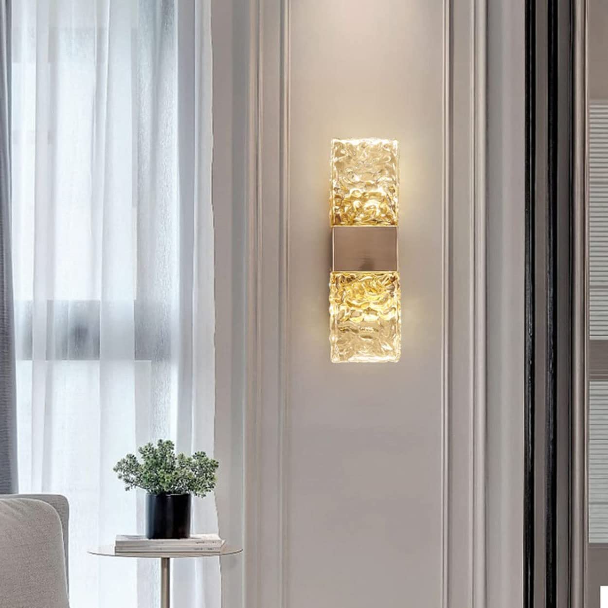 Moderna Lámpara De Pared De Cristal, E14 Lámpara De Cristal Para Apliques De Pared, Para Sala De Estar Dormitorio Cocina Pasillo Escaleras Restaurante Hotel Iluminación (Oro-A)