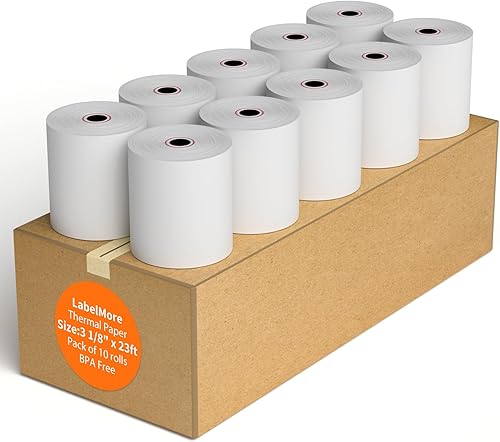LabelMore Papel térmico de recibo de 3 18 pulgadas x 230 pies, rollos de papel térmico para tarjetas de crédito, rollo de caja registradora, papel