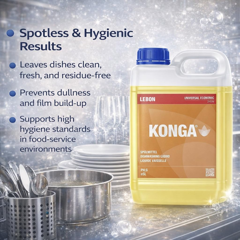 Konga Detersivo universale per lavastoviglie – Detergente multiuso concentrato per stoviglie, pH neutro, per gastronomia, industria e casa (5 l)