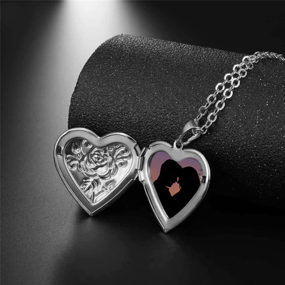 2 sztuki Love Heart Locket naszyjnik trzymający zdjęcia stal nierdzewna w kształcie serca wisiorek naszyjnik pamięć zdjęcie wisiorek naszyjnik dla kobiet dziewczyn - styl 4 srebrny