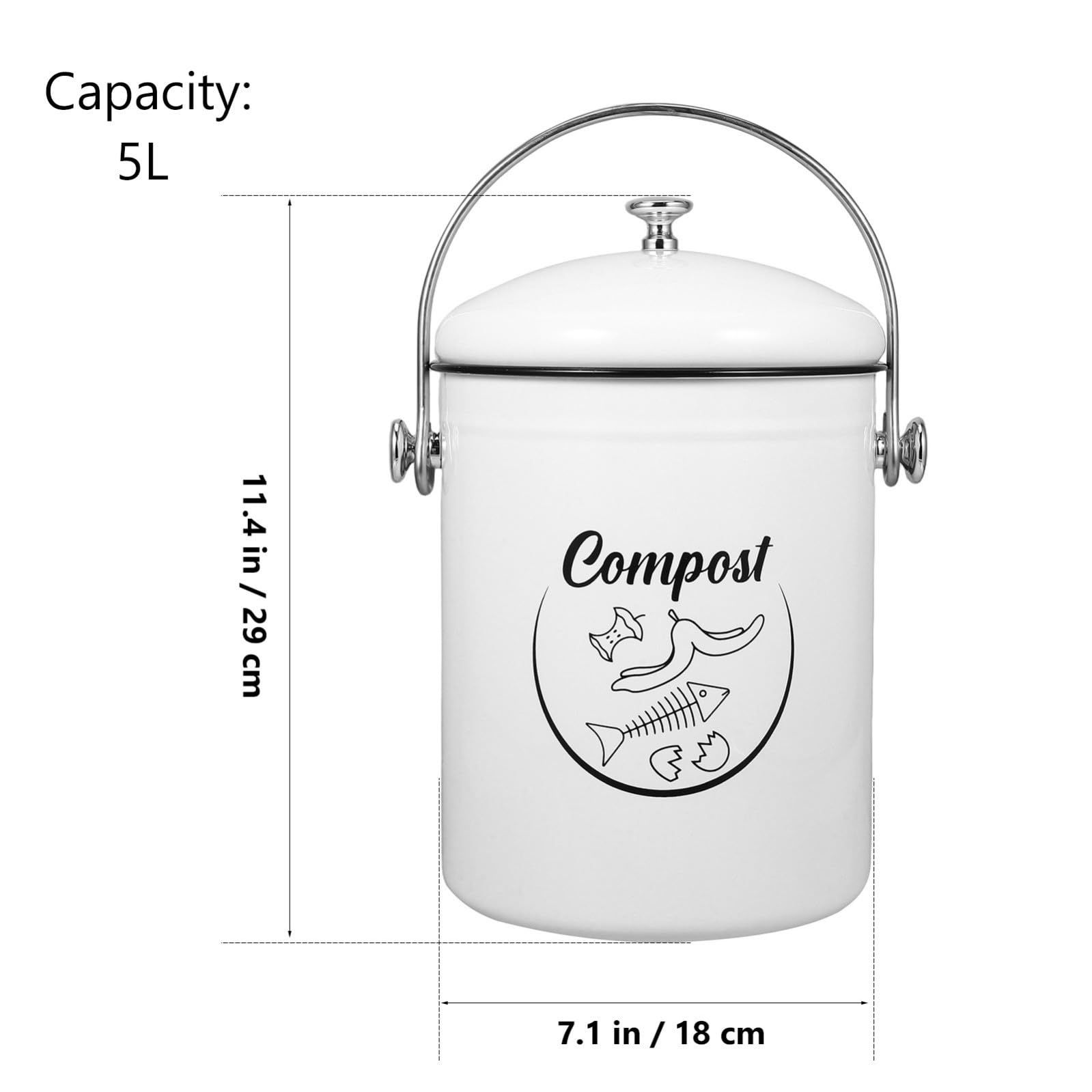 Cubo de Compost de Hierro con Tapa 5l para Cocina Color Blanco