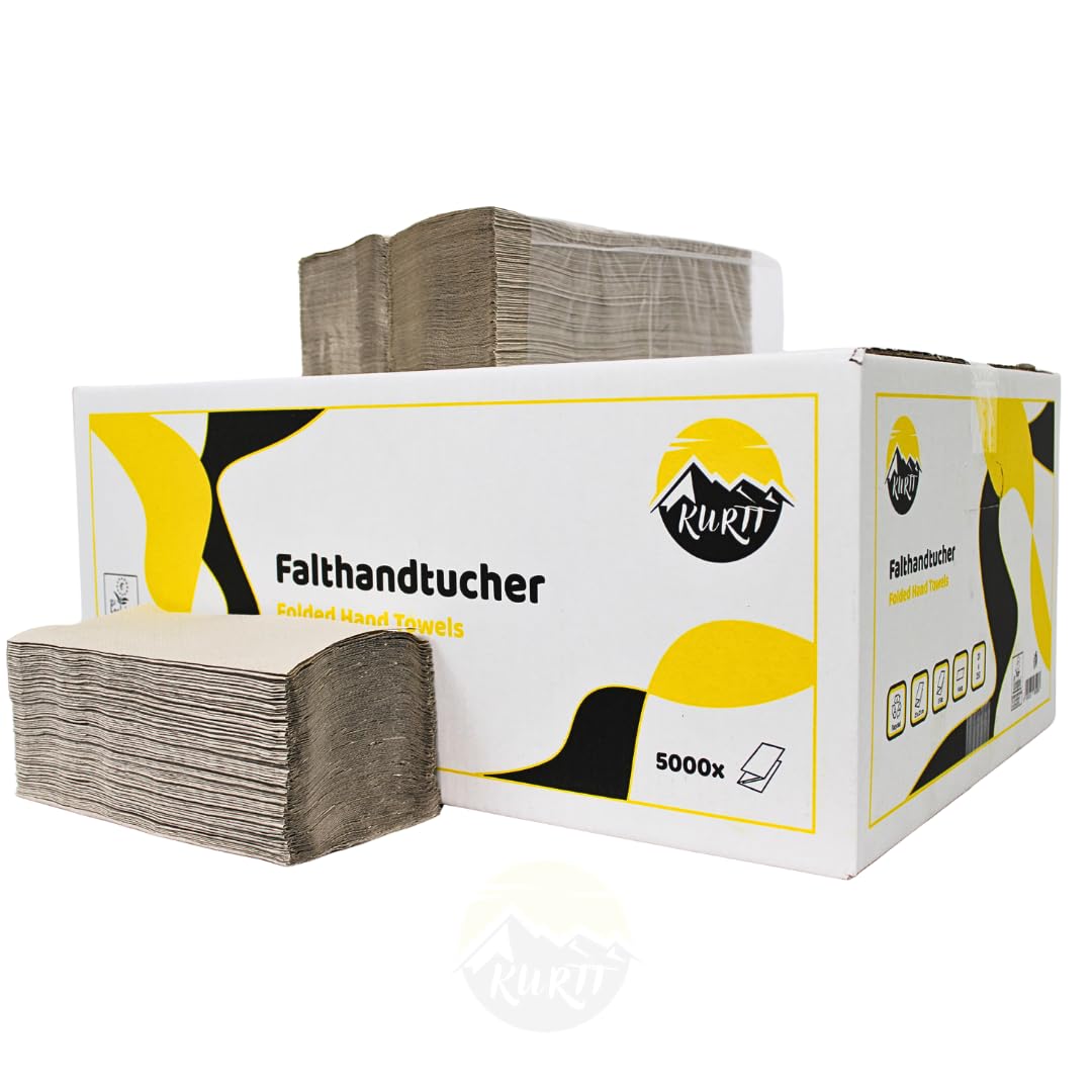 KURTT Asciugamani di carta per dispenser, 1 strato, 25 x 23 cm, 5.000 fogli, piegati ZZ/V, adatti per dispenser di asciugamani in WC, uffici, studi e studi