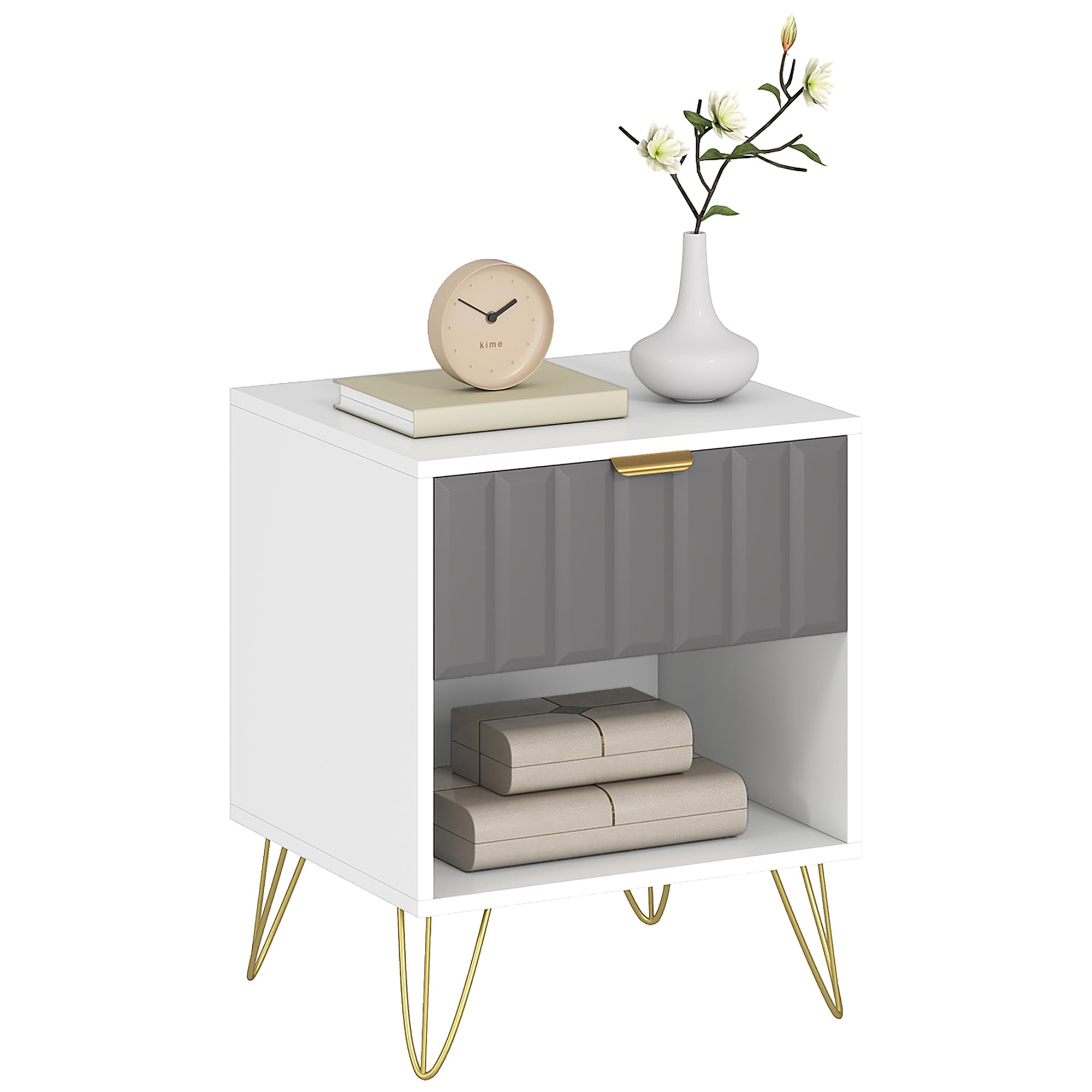Homcom White Bedside Drawers Modern Bedside Cabinet With Drawer And Handle, - 55