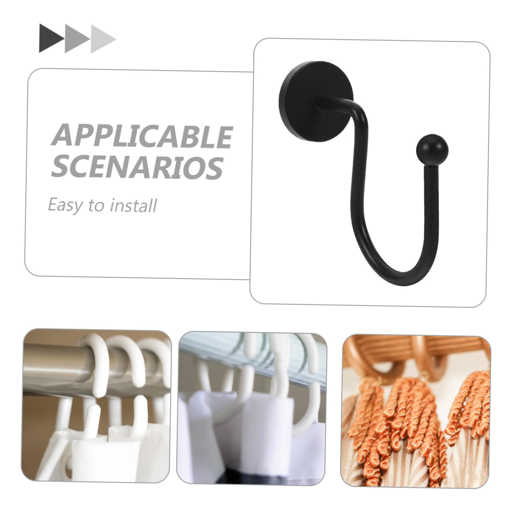 NUOBESTY Lot de 24 Crochets de Rideau de Noirs en Métal Massif Accessoires Décoratifs Résistants à L'Humidité pour Tringle Anneaux Rustiques pour Salle de Bain et Rideaux Légers