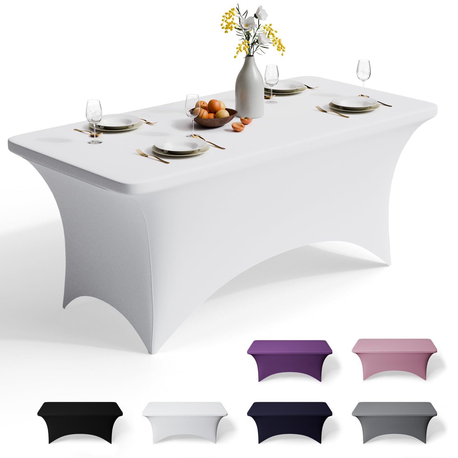 GFCC 4FT Spandex Table Covers - White Stretch Fitted Rectangular Tablecloth Washable & Wrinkle Resistant Spandex Tablecloths for Party, Wedding, Banquet, Events & Home — image 1