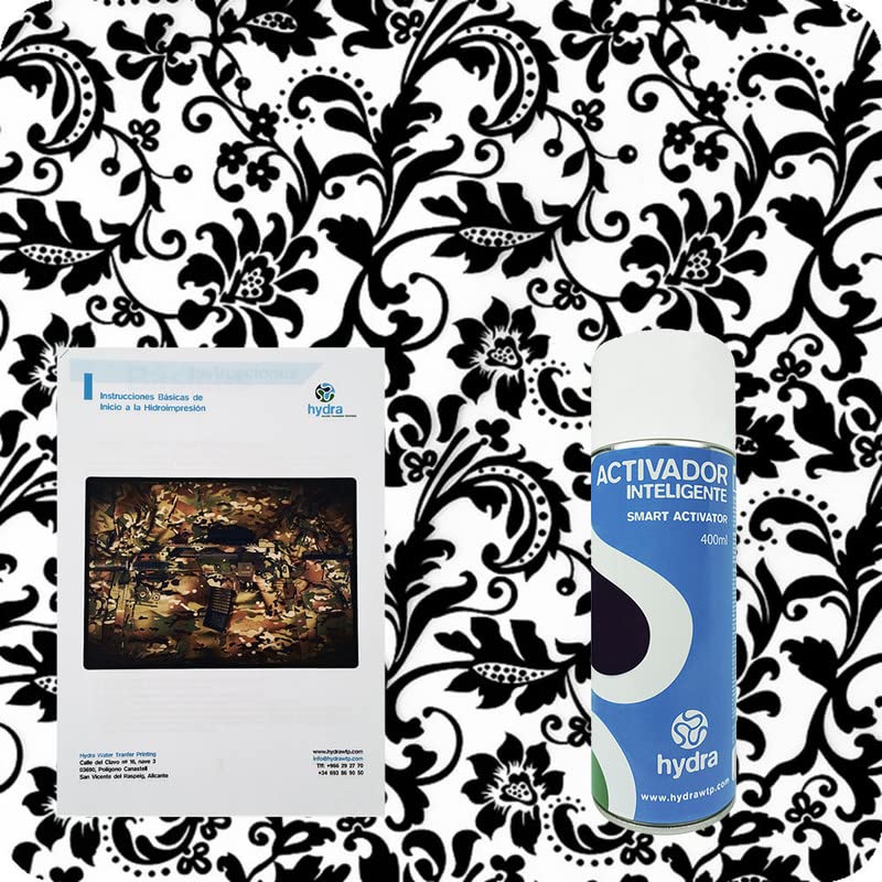 BASIC Kit Hidroimpresion Incluye: 1 Activador hidroimpresión 400 ml + 1 Manual de instrucciones + 1 Lámina de hidroimpresión arabescos negros Medidas: Ancho: 50cm. Largo: 100cm (HOT-041)