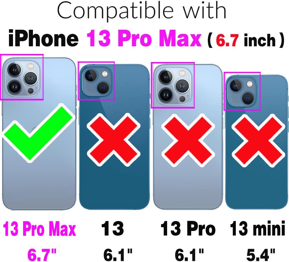 Phone Case for iPhone 13 Pro Max Wallet Cover with Tempered Glass Screen Protector Wrist Crossbody Strap Lanyard Credit Card Holder Stand iPhone13promax 5G i Phone13Max Plus iPhone13 ProMax Black Black for iPhone 13 Pro Max (6.7 inch)