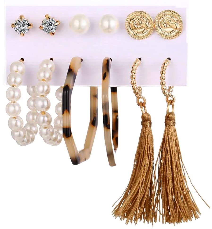 Image of ANNACREATIONS Stylish combo of pearl stud hoop earrings set for Women Girls