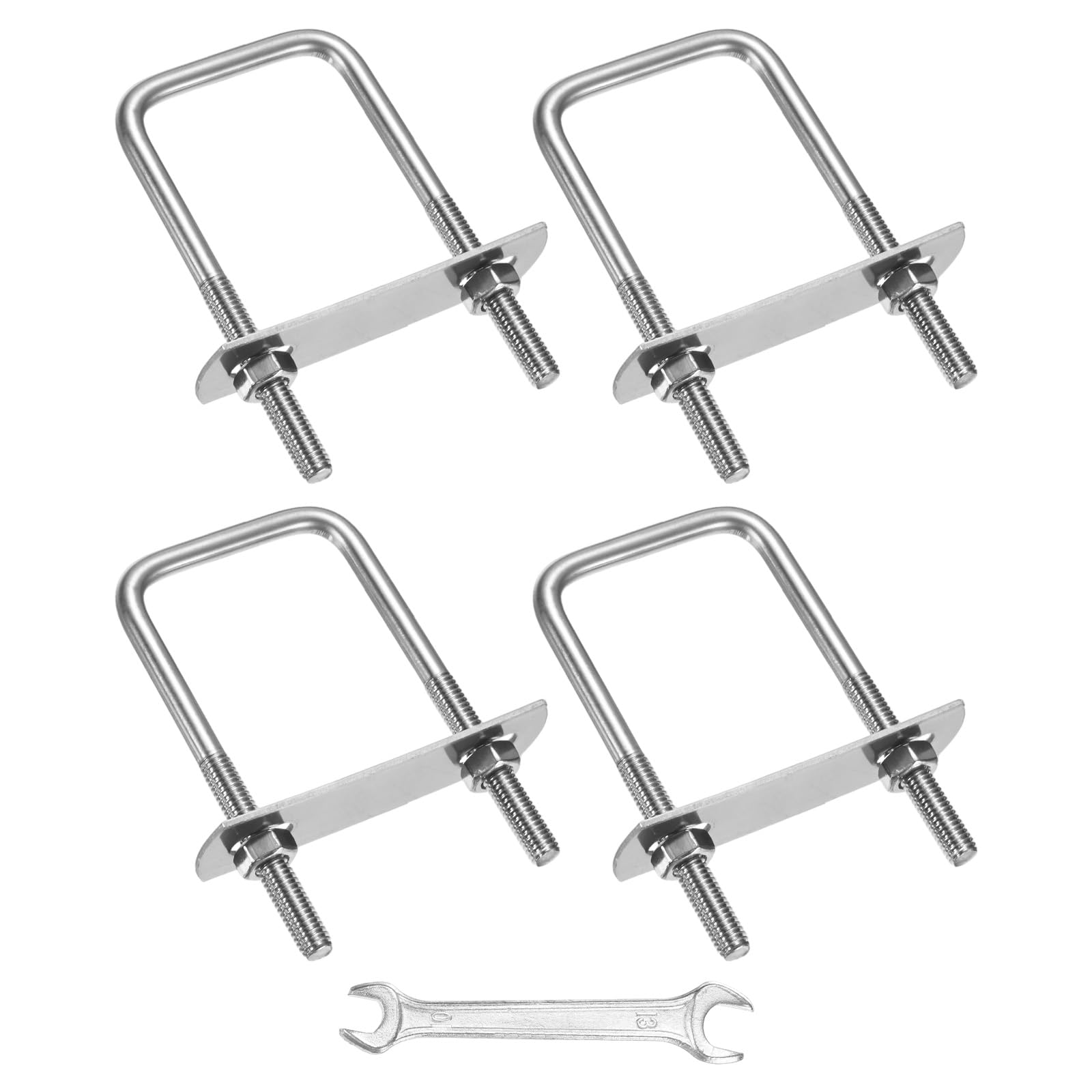M METERXITY Square U-Bolts Kit (M6x40x80mm, Silver) 4Set Square U Shaped Bolts 304 Stainless Steel with Frame Plates & Nuts & Washers & Wrench, Apply to Ski/Board/Sailboat/Trailer