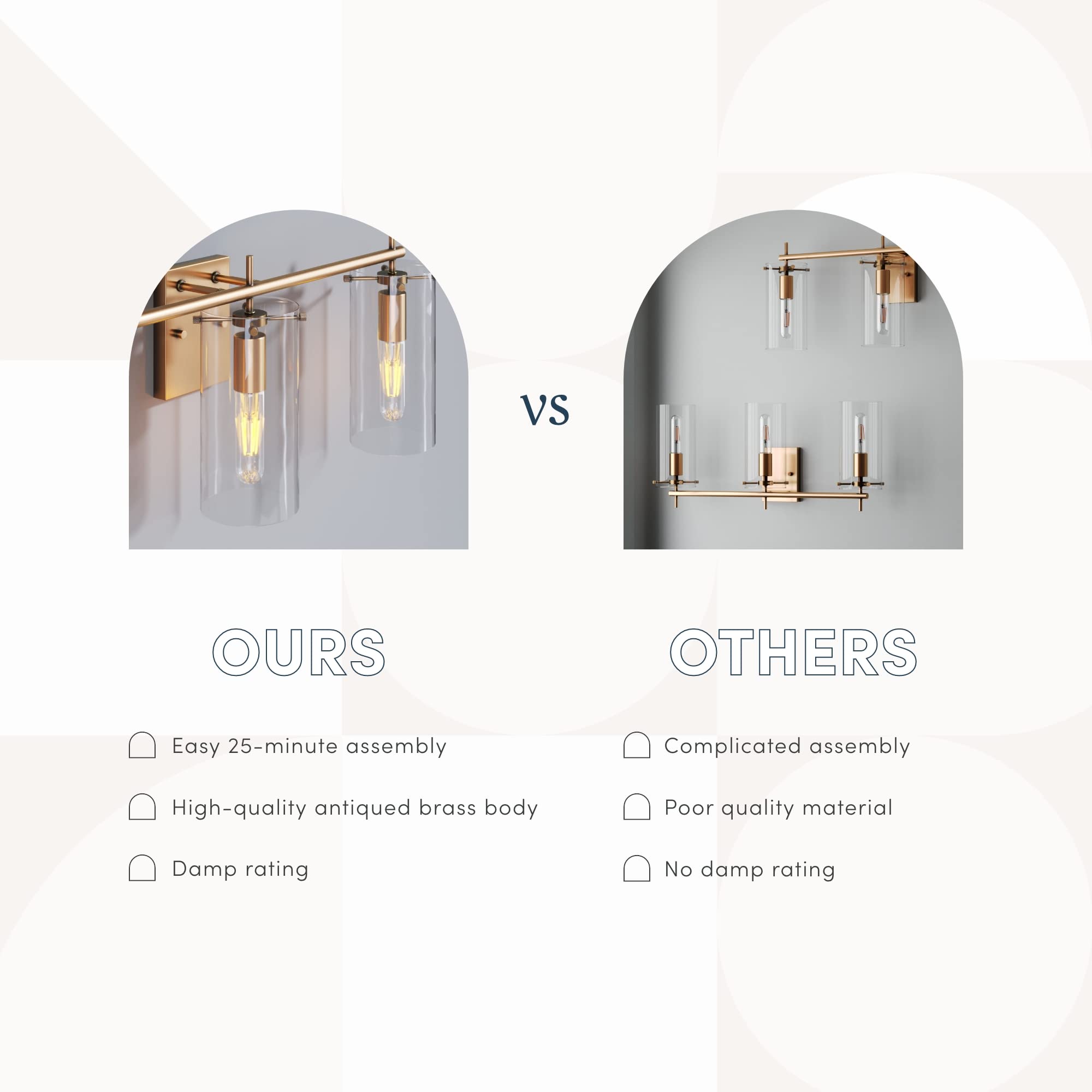 Nathan James Heidi 3-Lights Modern Bathroom Vanity Light Fixture with Brass Metal Frame and Clear Glass Shade for Bathroom and Vanity