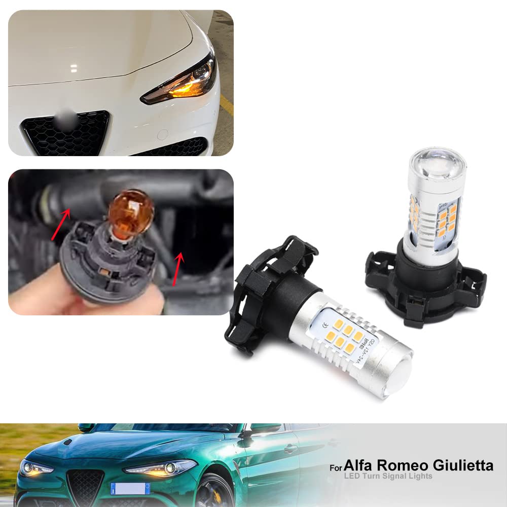 Indicatore faro anteriore a LED Lampadine PY24W Per Alfa Ro.meo Giulietta 940 Giulia 952 Stelvio 949 4C PY24W Led Ambra Indicatore di direzione Frecce Laterali