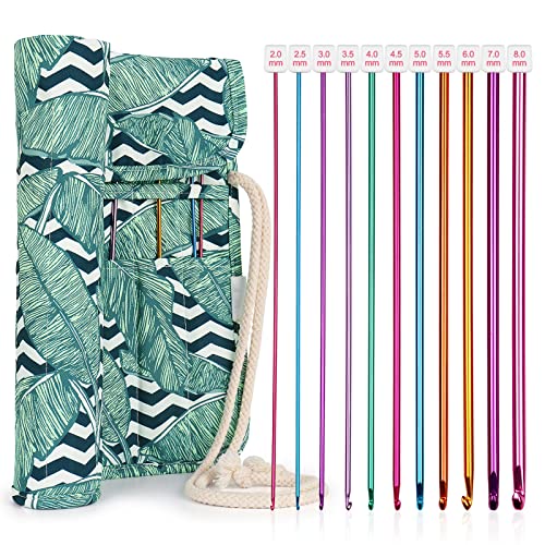 Image of Aeelike Tunisian Crochet Hooks, 11pcs Aluminum Crochet Hooks B-L for Crocheting, Crochets Hook Set with Roll Vintage Bag (2mm to 8mm)