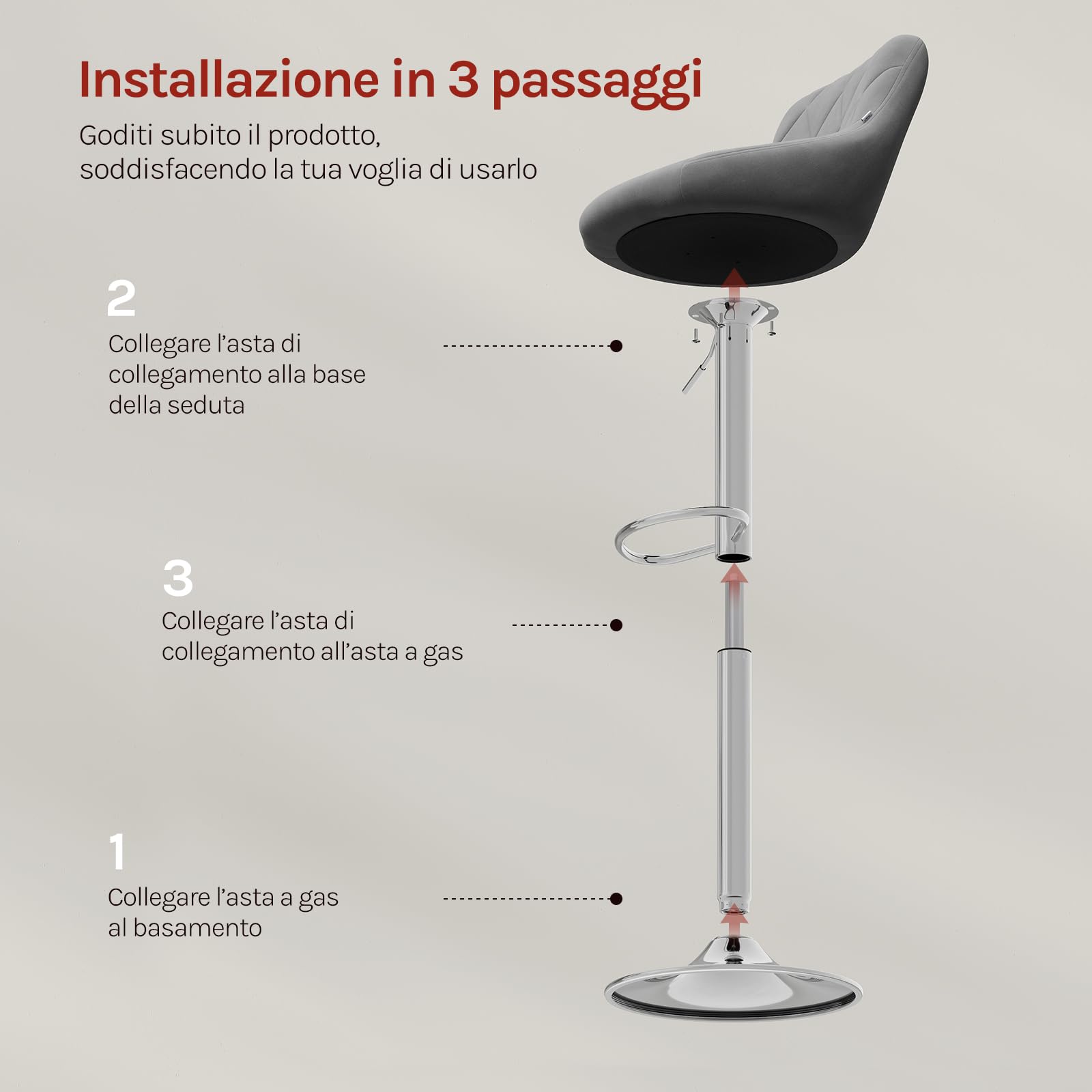 WOLTU Sgabelli cucina, Sgabelli da Bar Set di 2, Sedia da Bar Girevole Regolabile in Altezza, con Schienale Poggiapiedi, in PU, Grigio scuro, BH238dgr-2