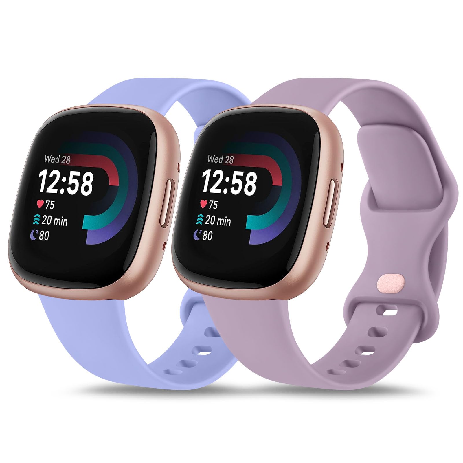 2 Pack Soft Silicone Bands for Fitbit Versa 4/3, Sense 2/1 - Replacement Strap for Women Men