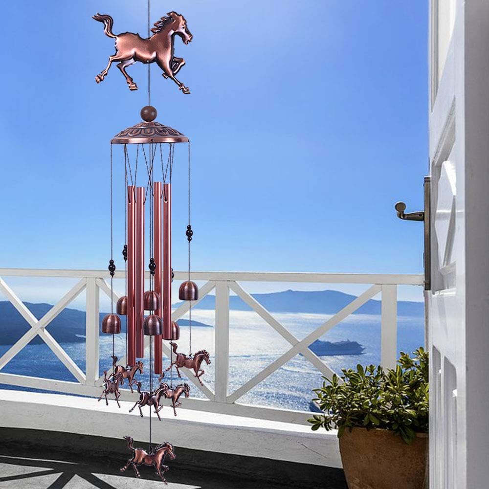 Horse Wind Chimes Decor- 37 Inch Pure Hand-Made Waterproof Metal Musical Wind Bells with 4 Aluminum Tubes 6 Bells Mobile Wind Catcher Romantic Wind Chime for Home, Festival, Indoor/Outdoor Decoration