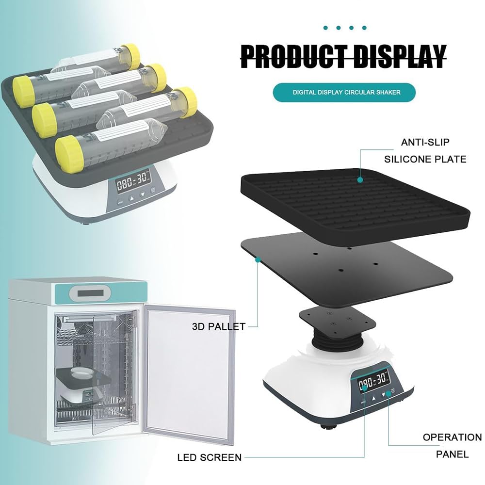 Digitaler Orbitalschüttler für Labore, 3D-Rotationsmischer, 10–80 U/min Rotationsschütteltisch, 10° Neigungswinkel, einziehbare Seilführung, Zeitschaltuhr (1 Min.–8 Std.), für chemische, bio