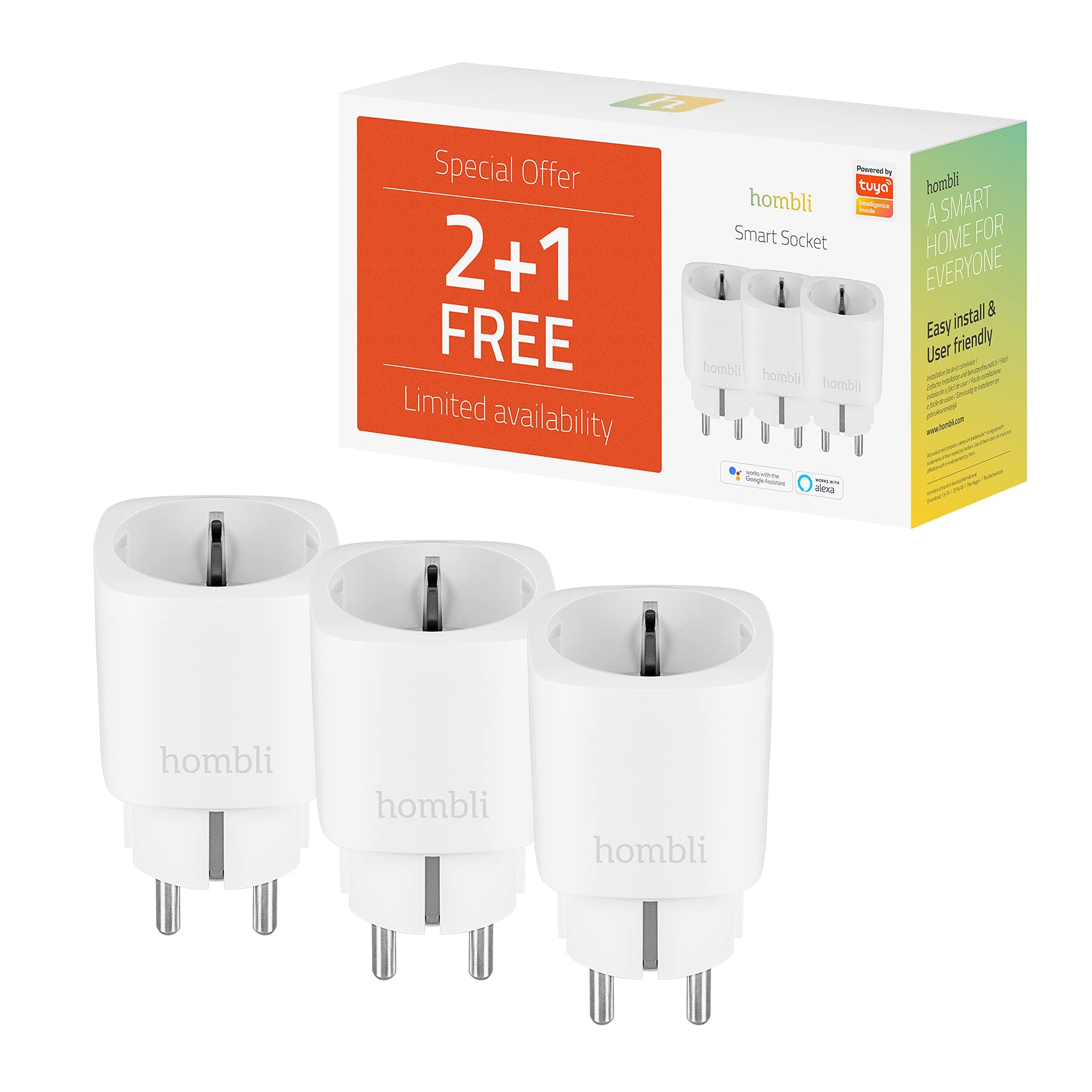 Hombli Enchufe Inteligente Programable con Wi-Fi para la Automatización de Dispositivos Medición de Energía | Compatible con Amazon Alexa y Google | Control Remoto a través de la App Gratuita Hombli