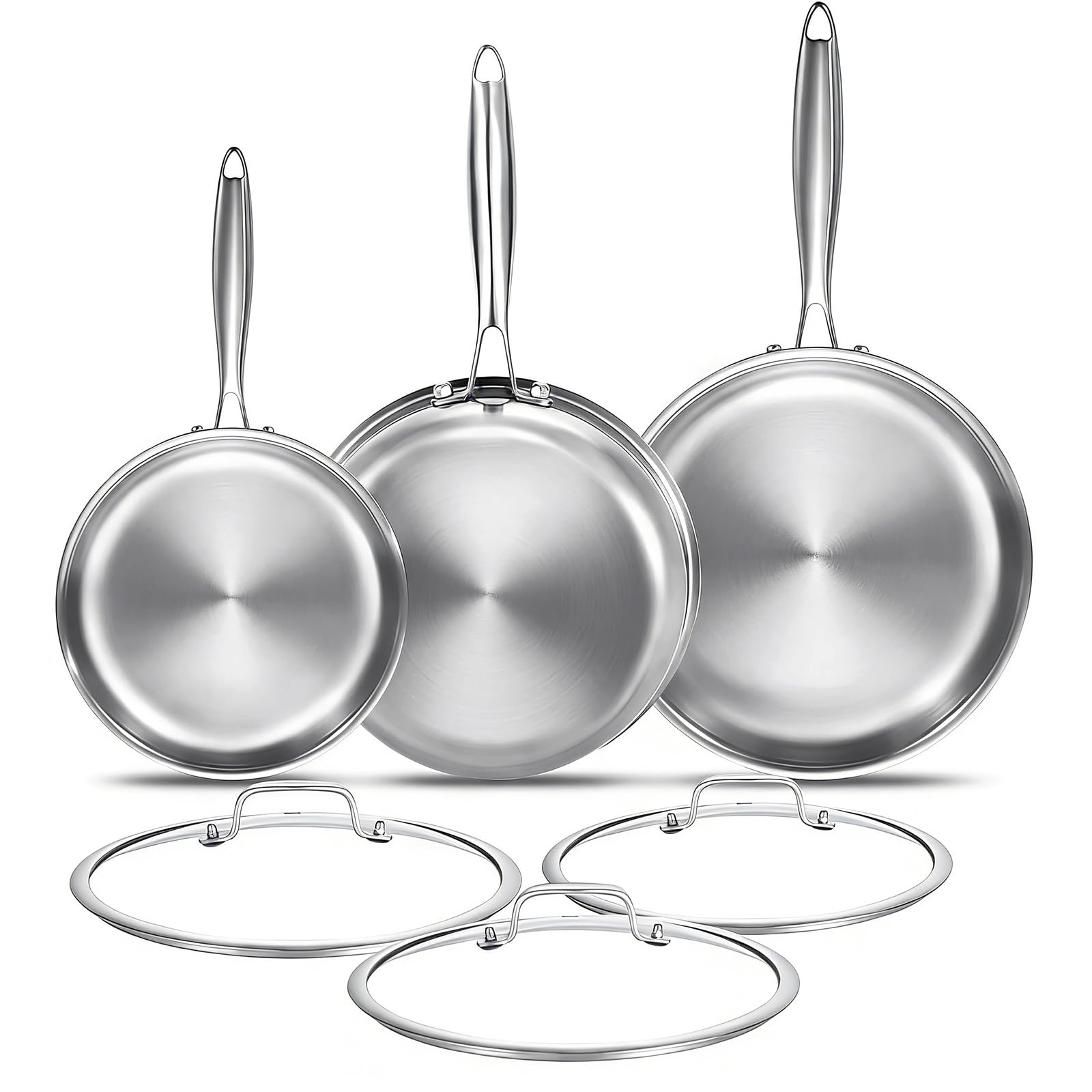 DELARLOCHEF Pfannenset 3-teilig – Durchgehend 3-lagige & Unbeschichtete Edelstahlpfanne – Induktionsgeeignet – Backofenfest bis 400°C & Spülmaschinengeeignet