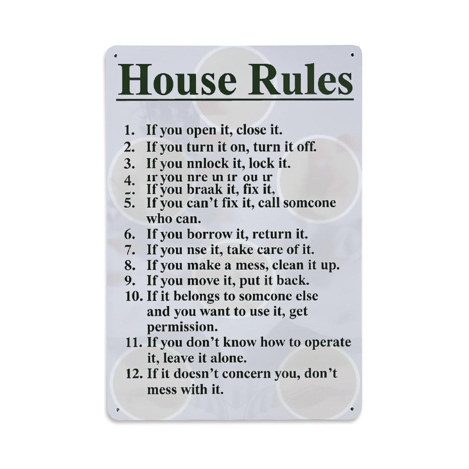 Jdfenggu Vintage House Rules Pattern Print_1 Retro Metal Tin Sign, Decor Art Poster For Bar, Home, Man Cave, Kitchen, Laundry Room Gift 8X12inch