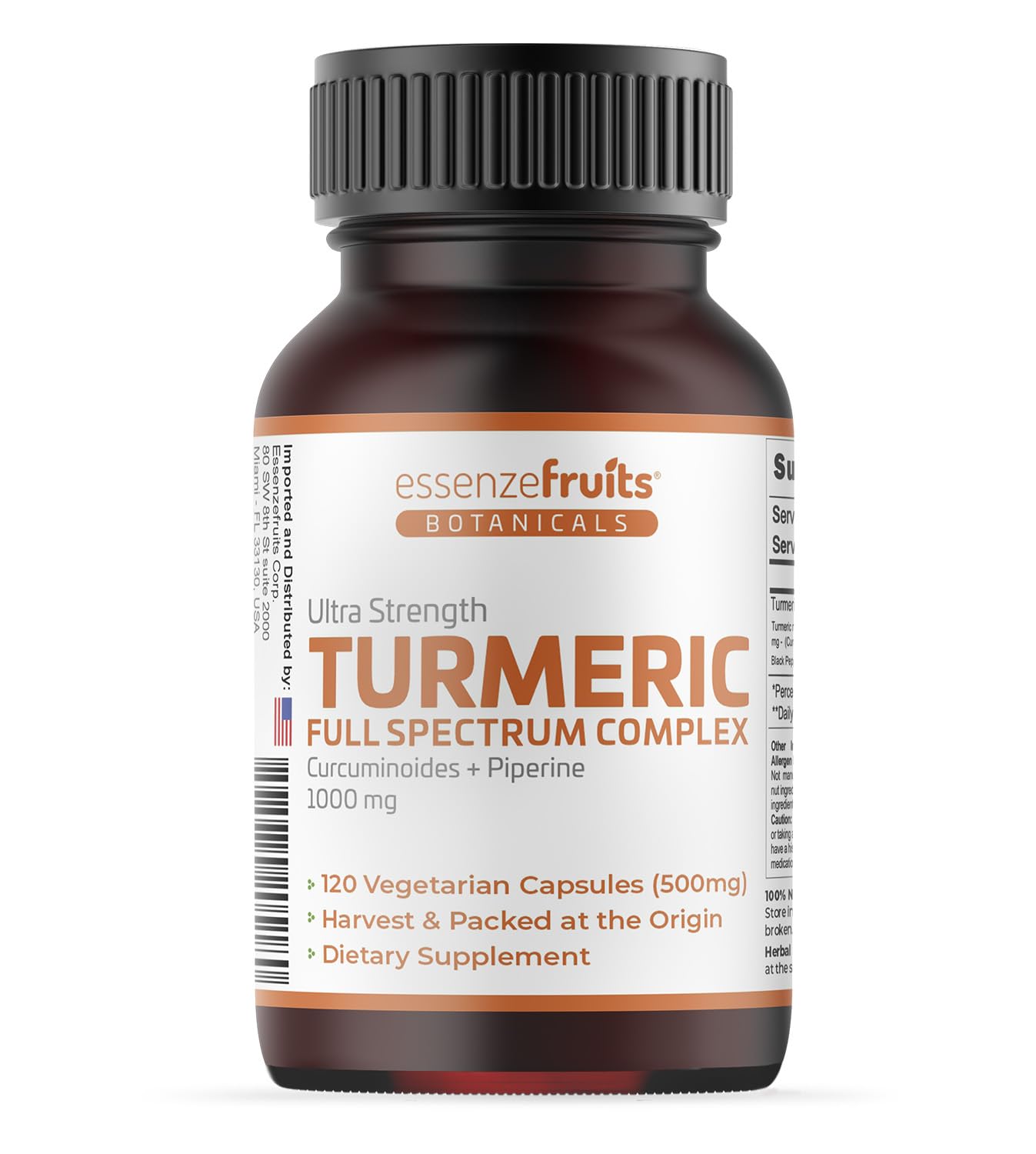 Essenzefruits Turmeric Curcumin with Black Pepper – 1000 mg Full Spectrum Turmeric Complex with 95% Curcuminoids & Piperine – 120 Vegetarian Capsules – Non-GMO, Vegan, Gluten Free.
