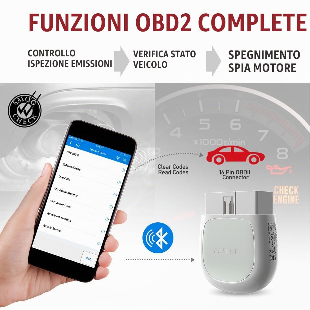 Autel AP200 OBD2 Bluetooth Diagnosi Auto con Diagnosi di Sistemi Completi, AutoVIN, Reset Olio EPB BMS SAS TPMS DPF Servizio, Strumento di Diagnostica OBD2 per iOS e Android