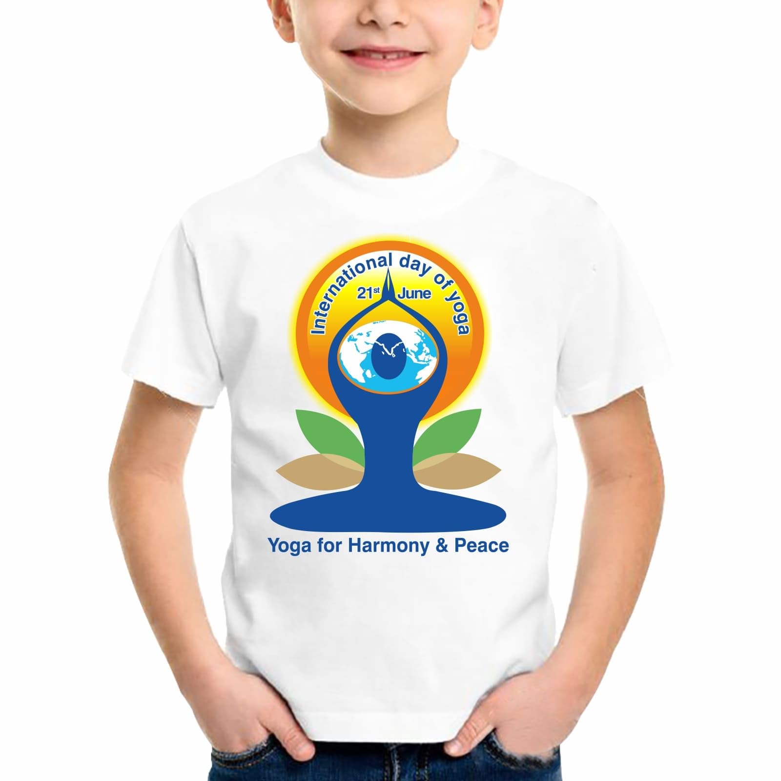 Yoga Day Printed Round Neck and Half Sleeve White | Dry Fit | for Kids-picture-27