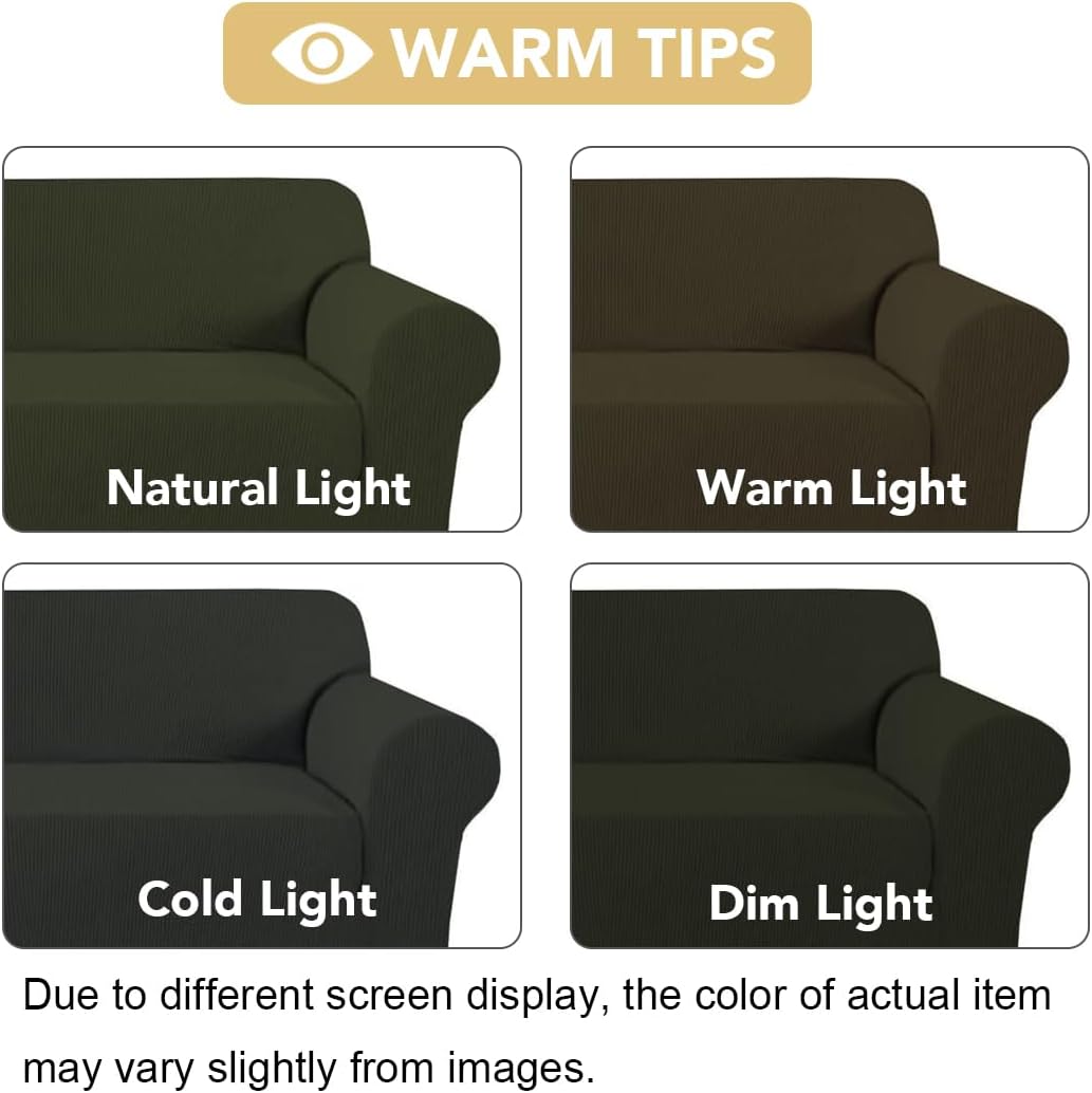 H.VERSAILTEX Stretch Couch Cover Loveseat Covers for 2 Cushion Couch Sofa Slipcover for Love Seat 1 Piece with Elastic Bottom, Checked Jacquard Fabric(Loveseat 58"-70" Wide, Olive)