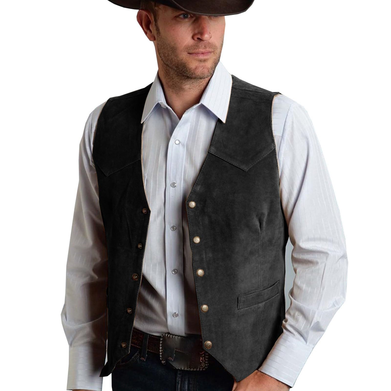 Men's V-Neck Waistcoat Groom's Wedding Vest Traditional Oktoberfest Vest Jacket Beer Festival Halloween Fancy Dress Vintage Men's Suede Western Cowboy Casual Jacket in British Style Black