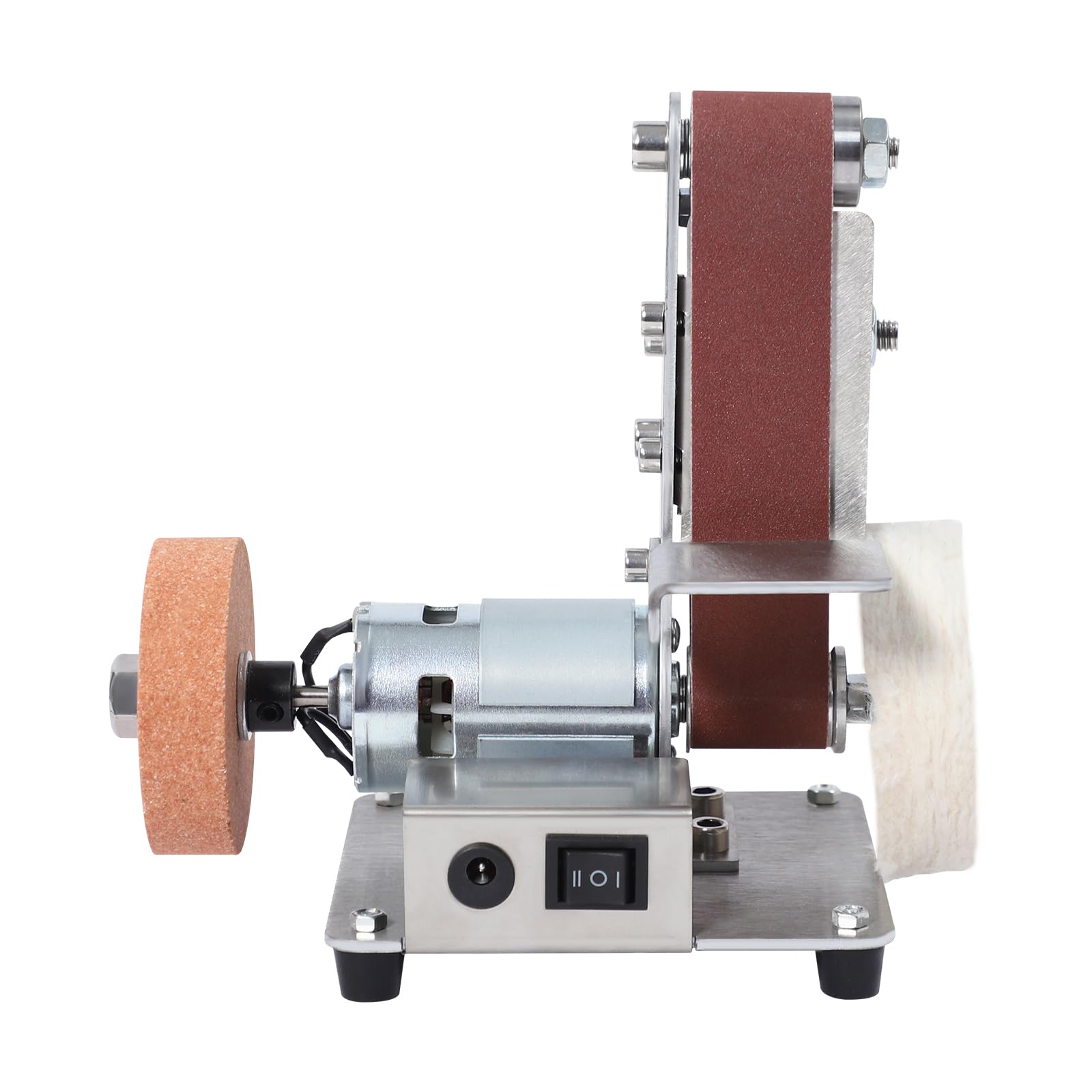 Mini lijadora de banda 4000-9000 rpm, lijadora eléctrica de mesa con motor 775 y regulación de 7 marchas, lijadora de banda compacta, montaje en mesa para madera, metal, modelismo, bricolaje, pulido