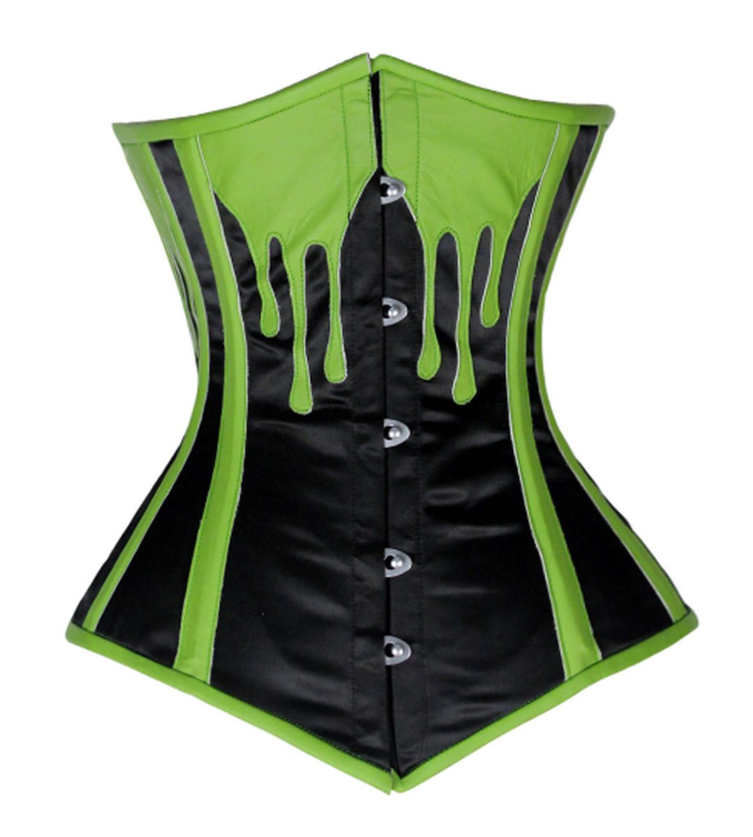 Double Steel Boned Waist Training LEATHER & SATIN Underbust Tight Shaper Corset #8576-LE-SA