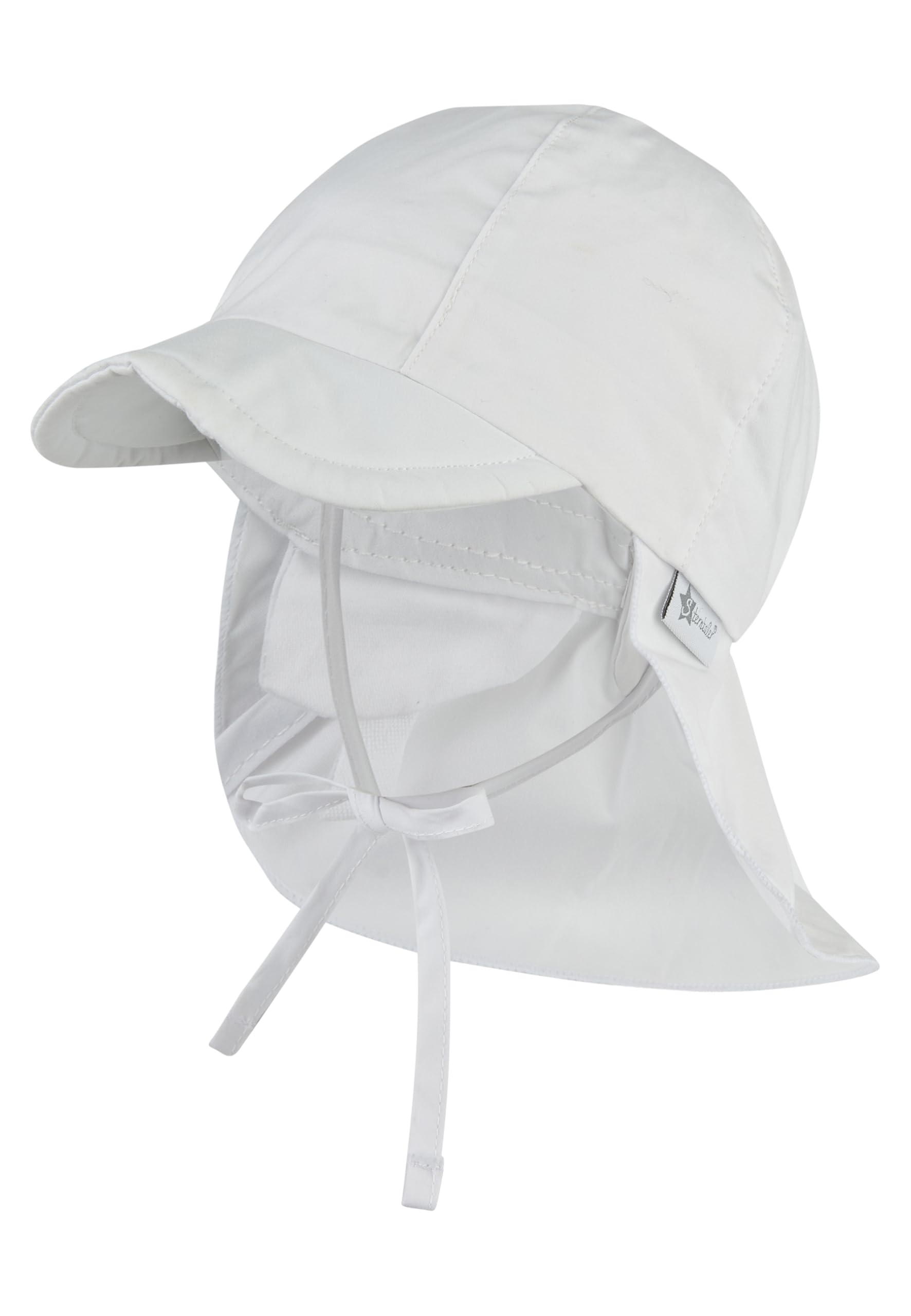 Sterntaler Unisex dziecięca czapka z daszkiem z ochroną karku, z tasiemkami do wiązania i wkładanymi nausznikami, kapelusz przeciwsłoneczny, biały, Rozmiar uniwersalny