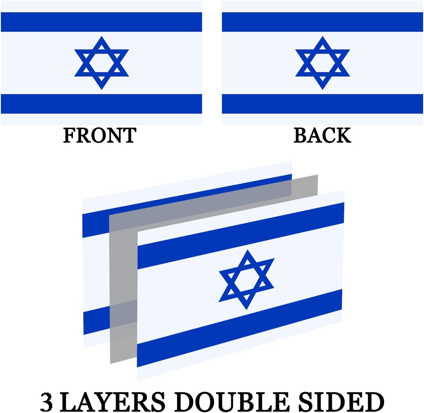 Double Sided Israel Flag 4x6 Banner Large Outdoor- Heavy Duty 3Ply 240D Polyester Vivid Colors- Big Israeli Flag Banner-4 Rows Stitched and Canvas Header with 2 Brass Grommets