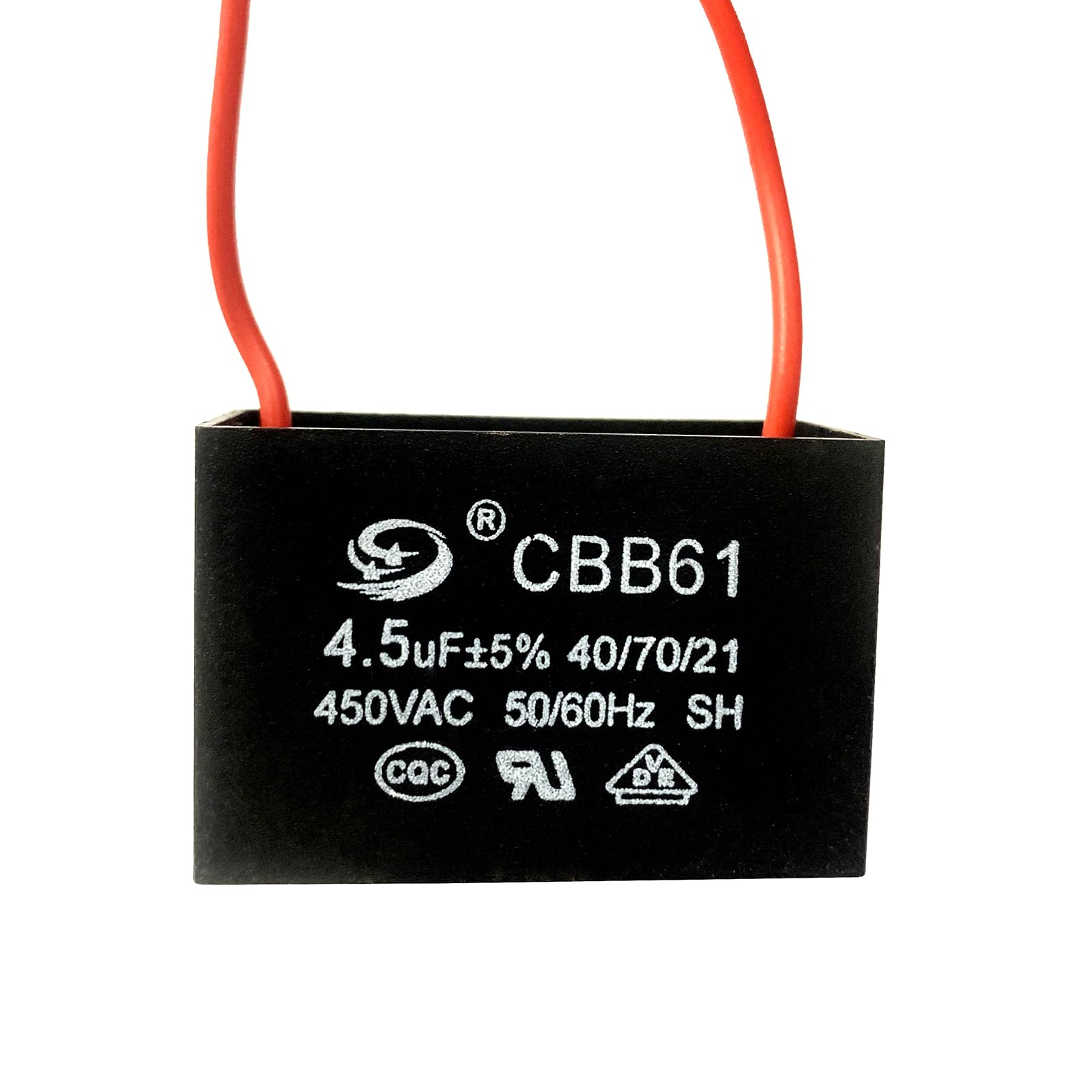 Wadoy CBB61 Ceiling Fan Capacitor 2 Wires 4.5uF Compatible with 450/400/350/300/250VAC Electrical Power Relay Connecting Capacitor(Black)