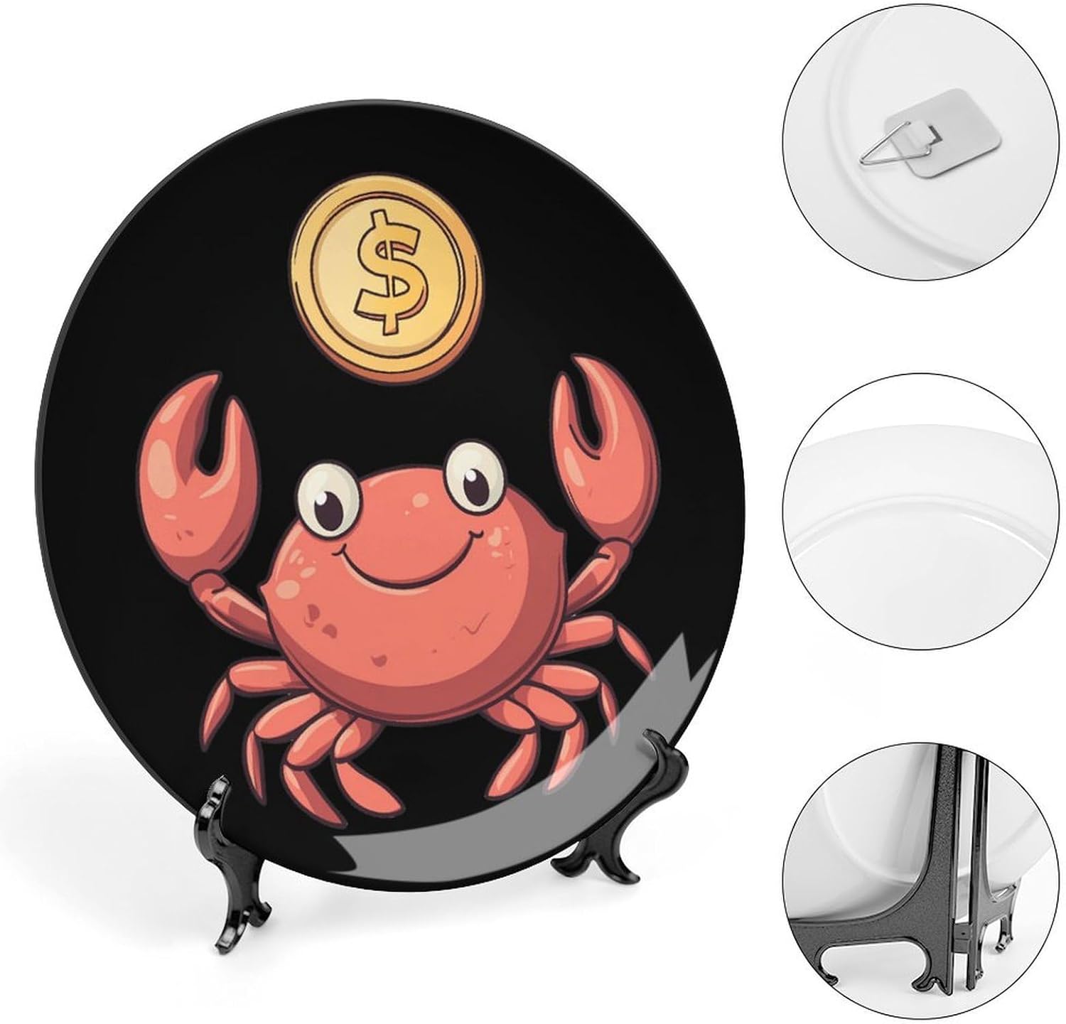 Red Crab Dollar Coin Decorative Plates for Display Ceramic Plate Tray with Stand Hanger Home Decor