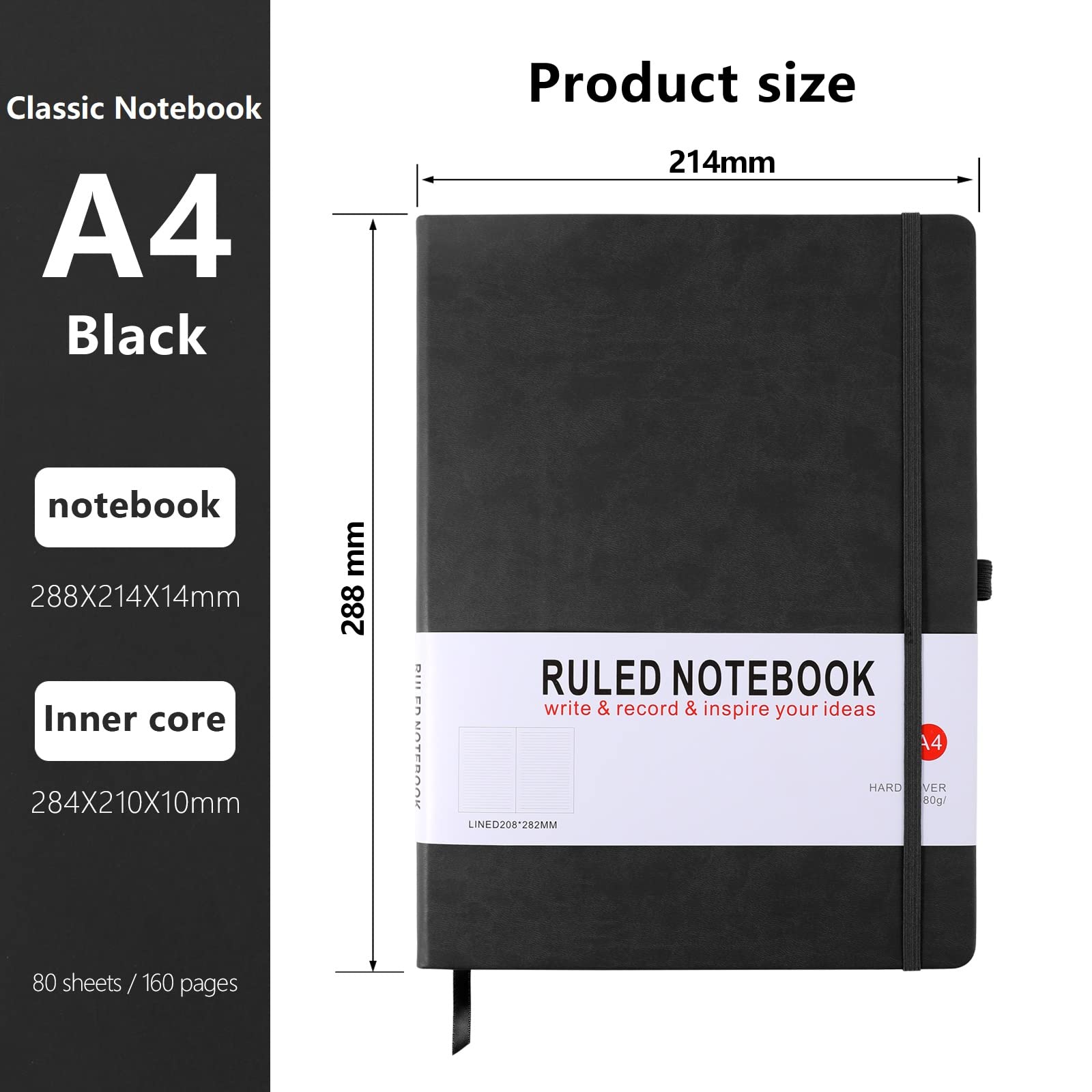 HIJYOO A4 Notebook, Notebook A4 Journal Notebook Hardcover Notepad with Bookmark Composition Notebooks, Pen Loop - Image 2