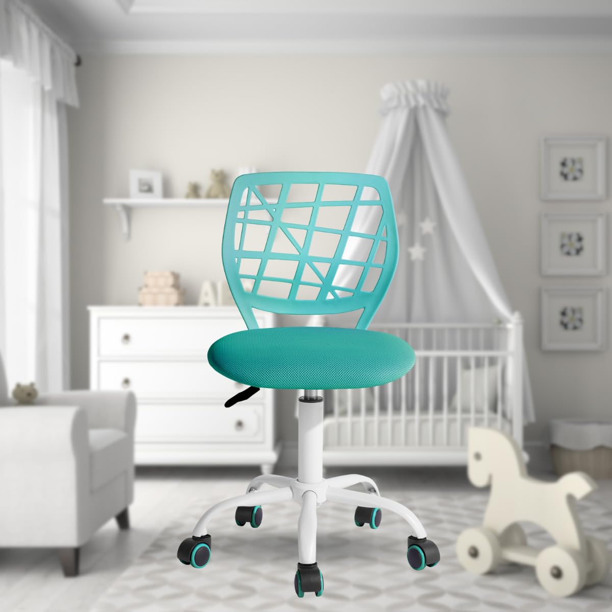 FurnitureR Kids Desk Chair Multi-purpose Office Chair Armless Work Chair Adjustable Height Adjustable Swivel Study Chair Colorful for School and Home Office, Macaron Turquoise