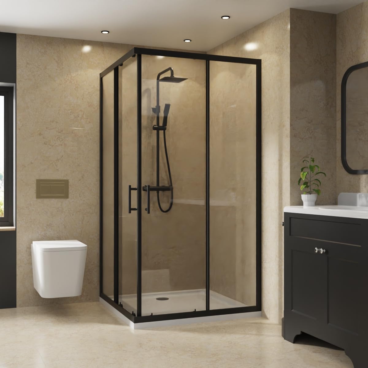 Nrg Black 900 X 900Mm Bathroom Square Corner Entry Shower Enclosure With Double Sliding Doors 6Mm Safety Glass Framed