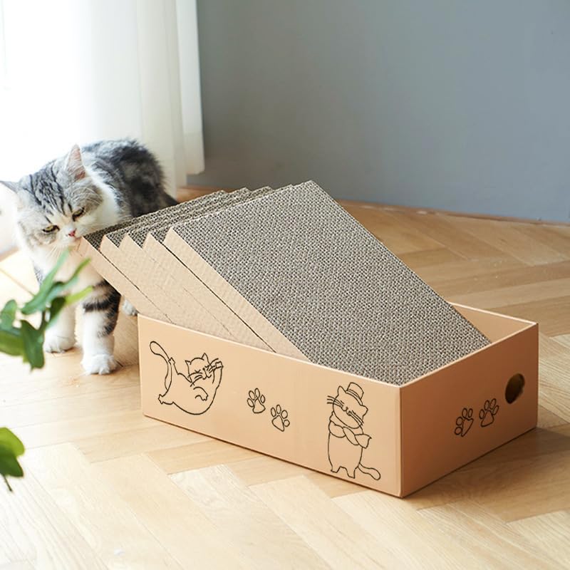 Katzenkratzbrett Mit Box – 5 Schichten Ersatzpads Aus Wellpappe Für Indoor-Katzen
