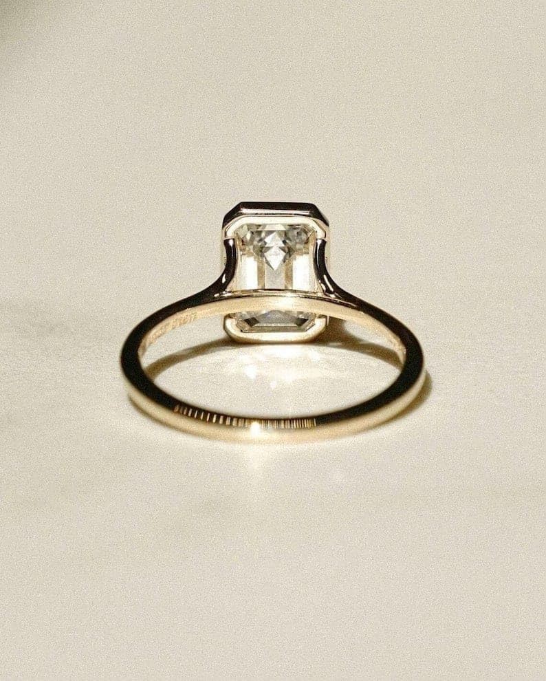 3 CT Emerald Cut Moissanite Engagement Ring 14K Gold Ring Bezel Set Wedding Rings Moissanite Bezel Set Solitaire Ring Promise Rings for Women - GJH1783