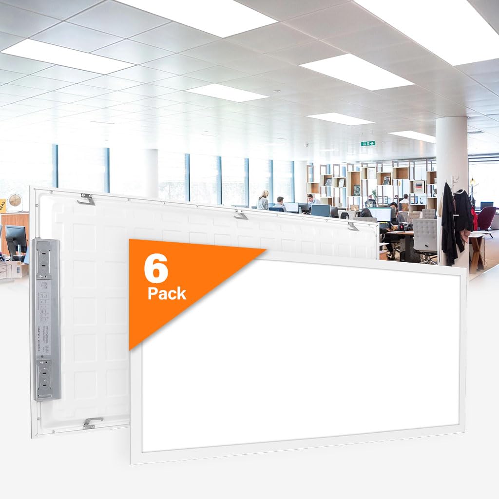 Comiled 6 Pack 2x4 LED Flat Panel Light Drop Ceiling 0-10V Dimmable, 30/40/50W & 3000K/4000K/5000K Selectable, for Office, Shop,120-277V, ETL Listed