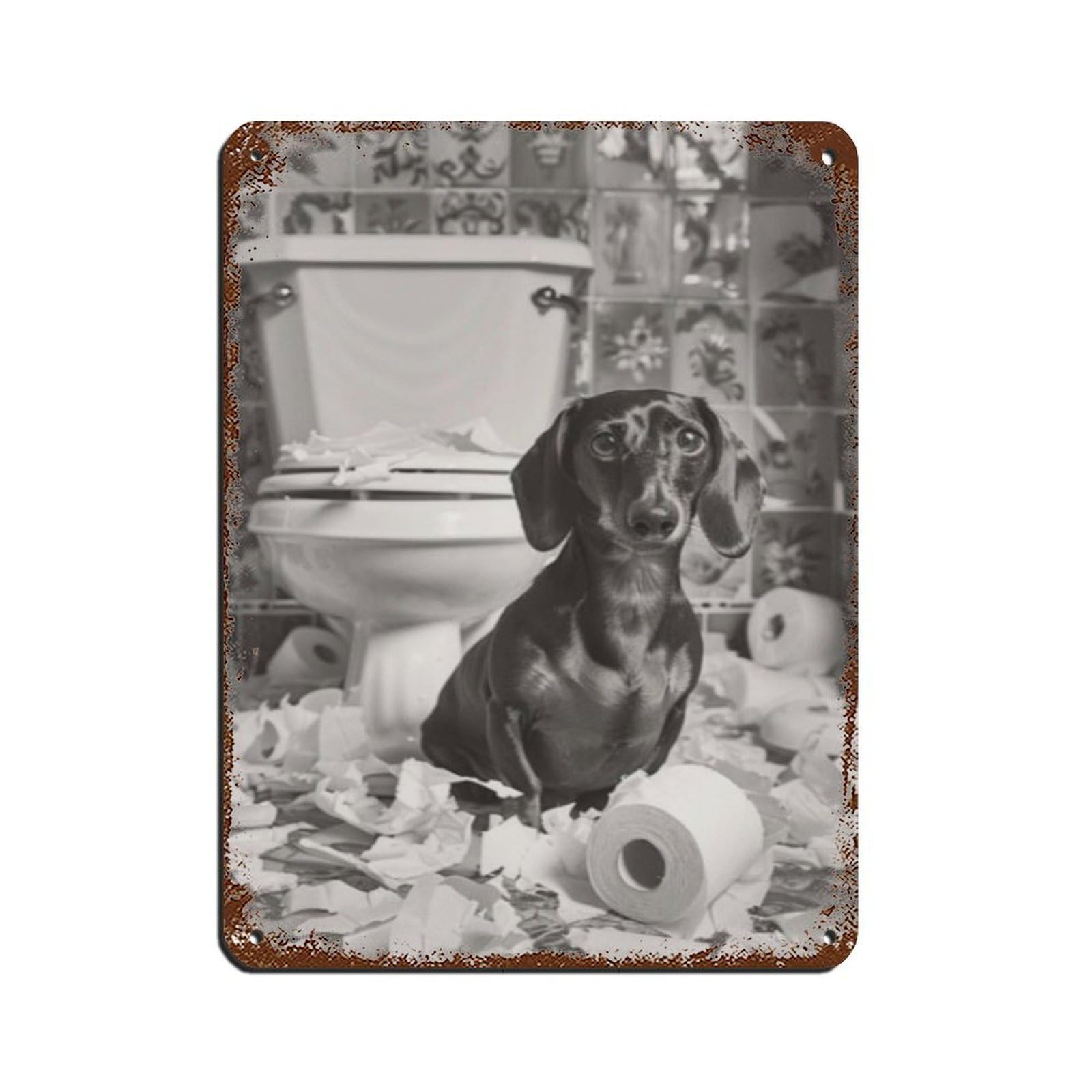 Bad Dachshund Dog Bathroom Art (2) Retro Poster Metal Tin Sign Chic Art Retro Iron Painting Bar People Cave Cafe Family Garage Poster Wall Decoration 12x16inch(30x40cm)