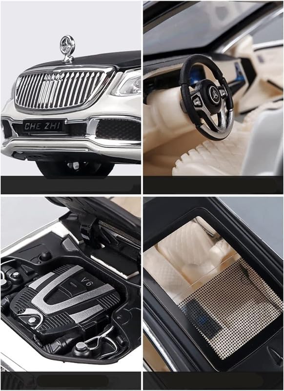 Image of Play Boy 1:24 Maybach S600 Model Diecast Metal Alloy Pullback Toy Vehicle with Openable Doors Light and Music Car for Kids (Multicolor)