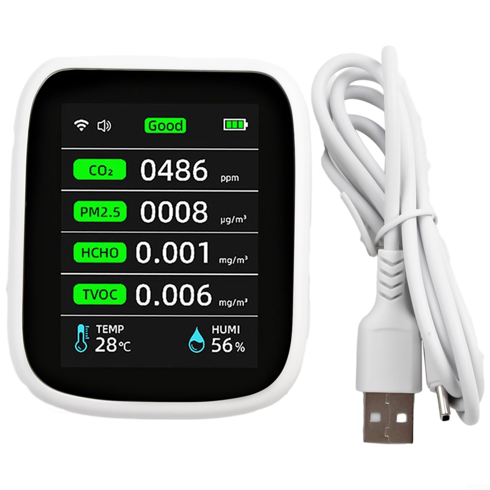 WiFi Luftqualitätsmonitor mit NDIR Sensor & HCHO Detektor - für tuya App Steuerung, PM2.5 Tester mit Farbdisplay für Smart Home