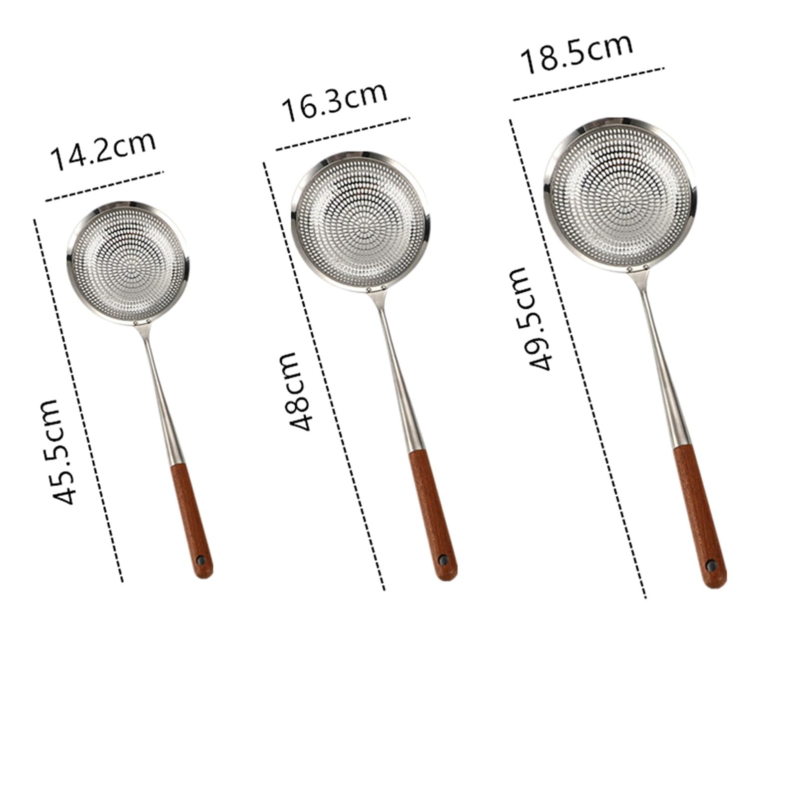 Colador Espumadera Cuchara Ranurada Inoxidable, Mango largo de madera Colador de pasta Escurridor de fideos Cucharas Espumador de cocina Colador de papas fritas Filtro de alimentos Nuevos utensilios d