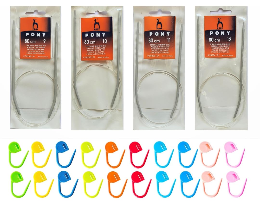 Artonezt 80cm Circular Knitting Needle with Soft Cable Size No. 9 to 12 + Locking Stitch Markers DIY Crafts Knitting Needlework Set of 5 Sweater Needles Knitting Tools Accessories for Home