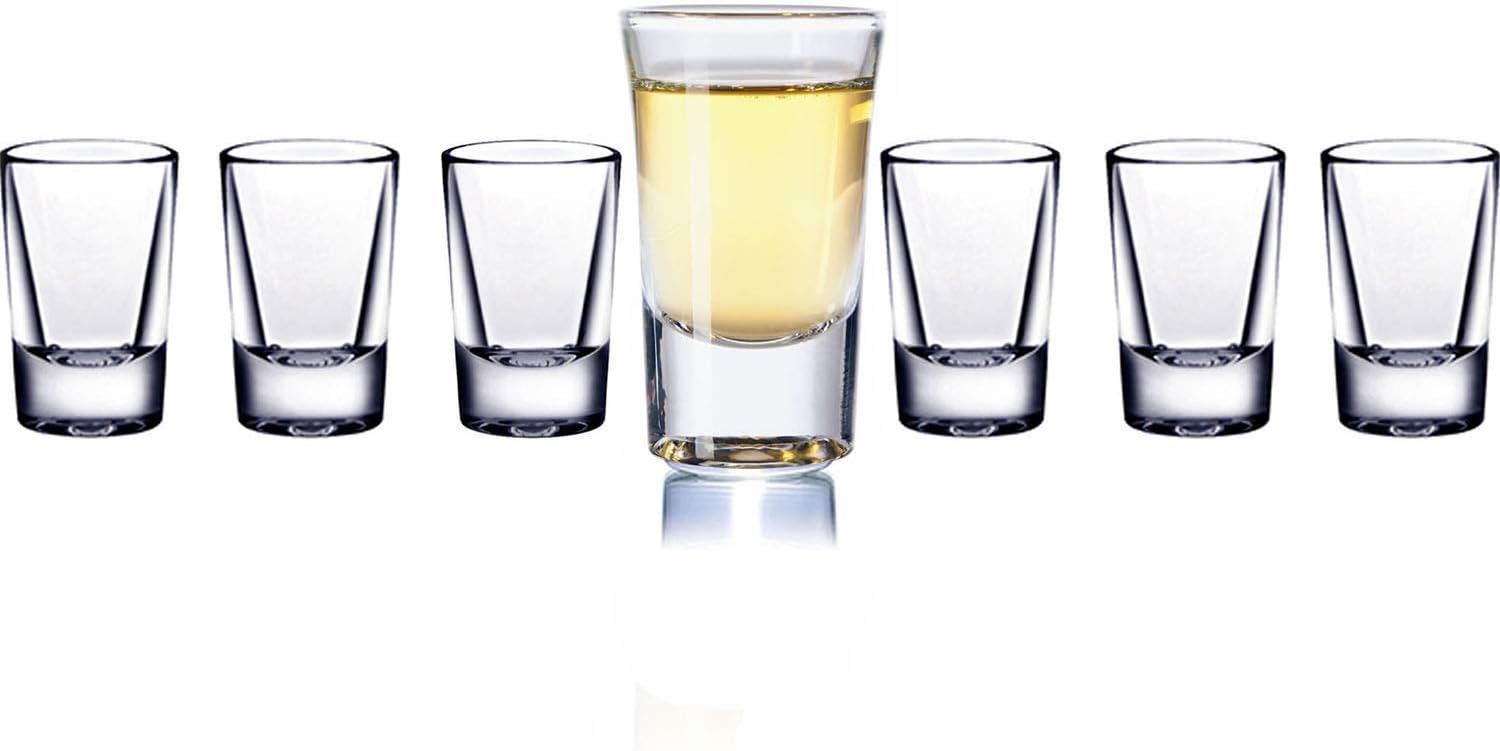Tiger Chef Polycarbonate Shatter-Proof Reusable Stain Resistant Drinking Glasses Serve Drinks Liquor Wine Alcohol Beer Shots Cocktails Margarita Water Heavy Duty Cups Tumblers (4 Pack, Shot 2 Oz)