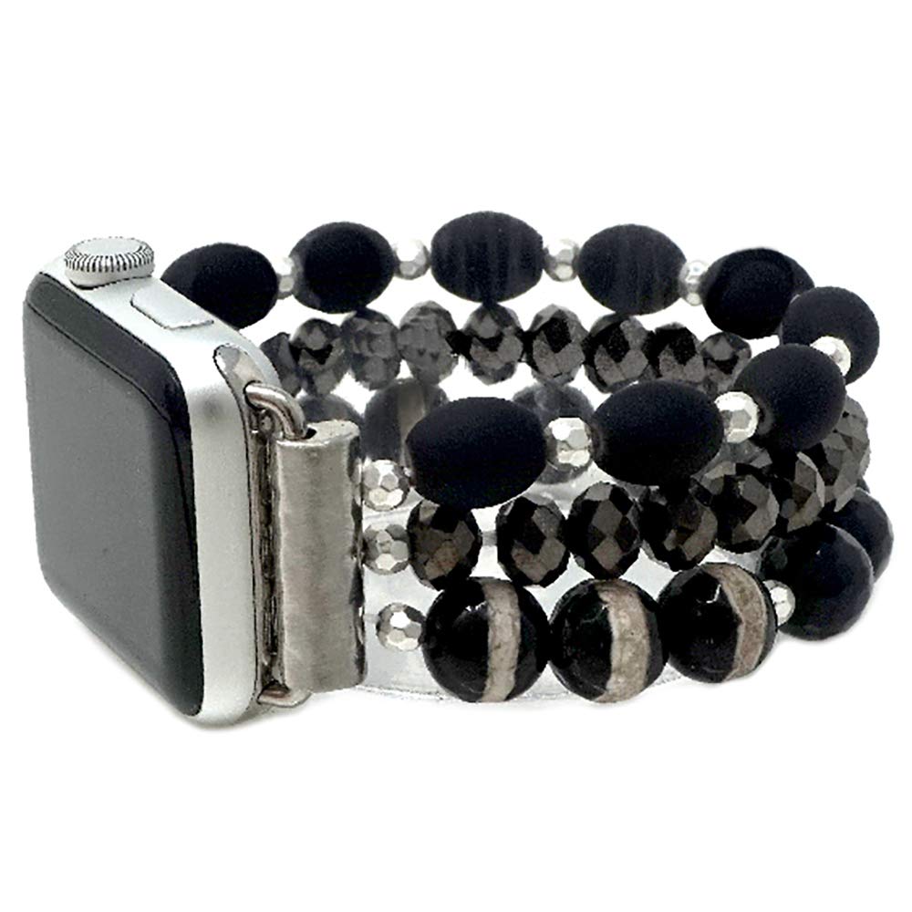 Emulily Compatible with Apple Watch Triple Strand Natural Stone Bead Band 38/40 mm
