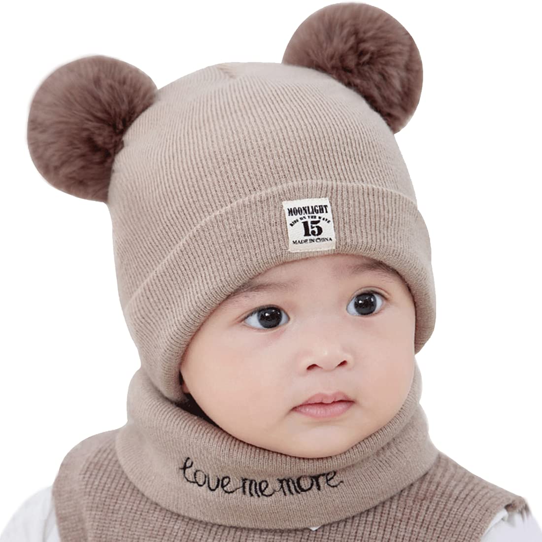 Kids Winter Hat Beanies Caps Soft Warm Kids Girl Boy Ear Hat+Scarf for Babies 0-12 Month
