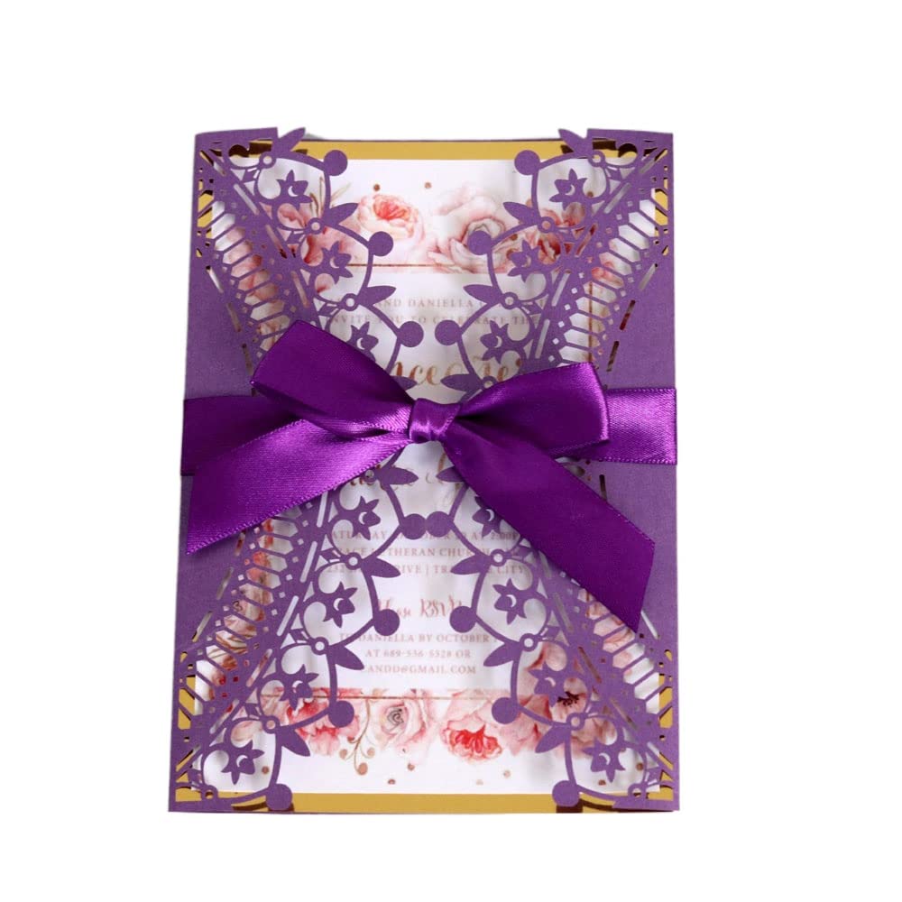 Cartes d'invitations de mariage florales au laser 12,7x18cm pour douche nuptiale et fiançailles